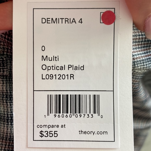 NWT Theory Demitria 4 Multi Optical Plaid Pant Size 0 - Picture 7 of 7